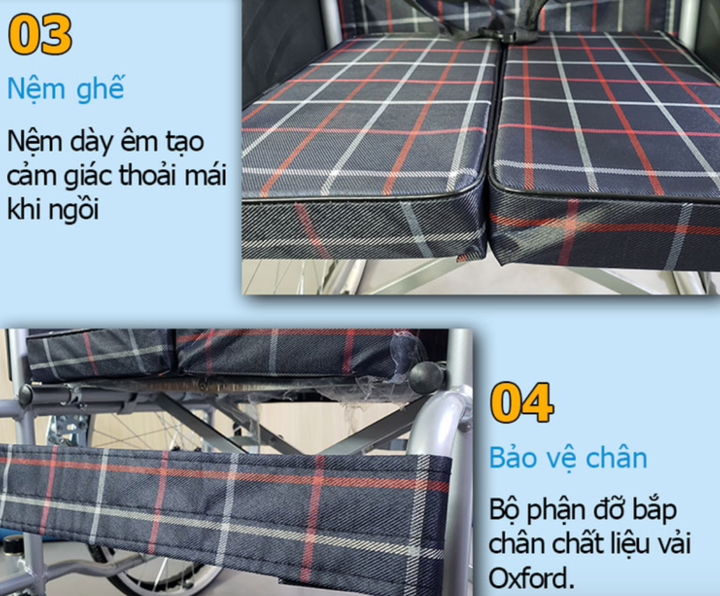 XE LĂN – XE LĂN VẢI KẺ SƠN TĨNH ĐIỆN (CÓ PHANH TAY cho người đẩy) LX-100 (KJT802)