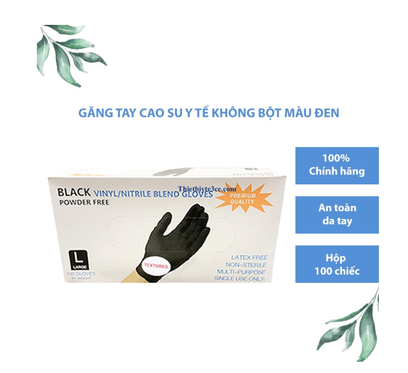 Hộp 100c Bao Tay Cao Su Đen Y Tế Không Bột Găng Tay Đen Siêu Dai Sử Dụng Trong Tóc Spa Phun Xăm Thẩm Mỹ